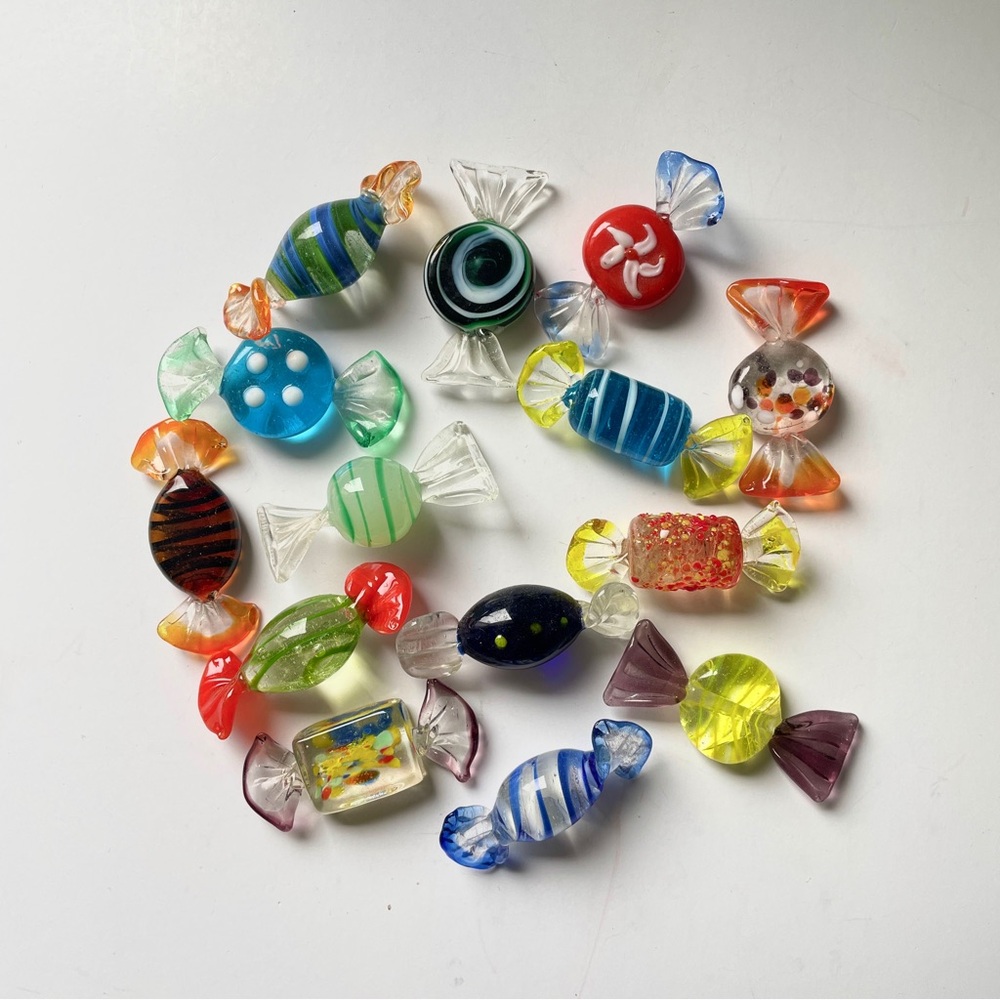 VINTAGE Murano Style Italian Art Glass Candy Figurines Sweets Artisan MCM 14 pcs